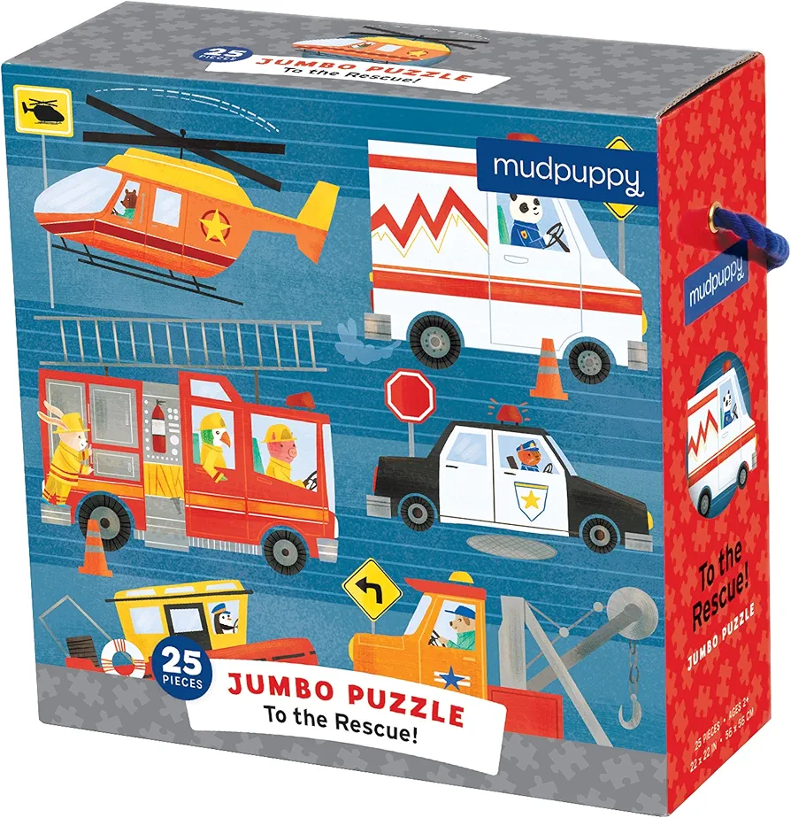 Mudpuppy to The Rescue - Jumbo 25 Piece Jigsaw Floor Puzzle Featuring Firetrucks, Helicopters, and More!