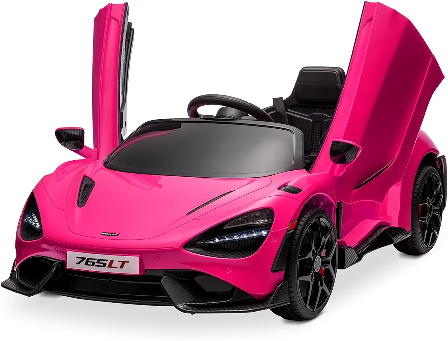 Kidzone Ride On 12V Licensed McLaren 765LT Car Kids Electric Vehicles 3-6 with Remote Control, 2 Speeds, Smooth Start, Suspension, Hydraulic Doors & Hidden Training Wheels - Pink