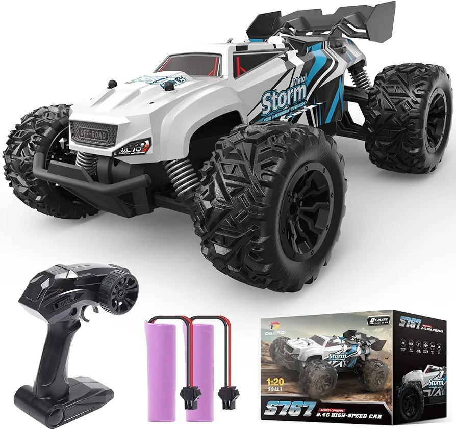 DEERC RC Car, Remote Control Monster Truck W/ 2 Batteries for 40 Min Play, All-Terrain 2.4GHz Rock Crawler Toy Gift for Boys Girls Kids Beginners