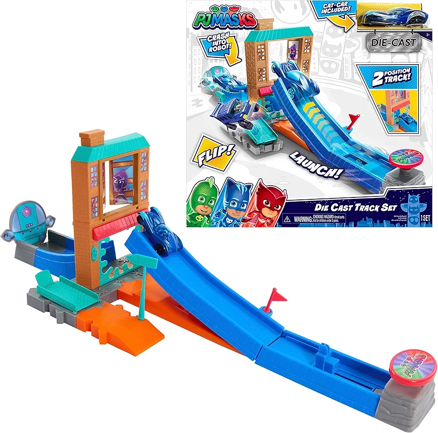 PJ Masks Die Cast Playset for 1:43 Scale Vehicles, Includes 1 Track Set and 1 Cat-Car