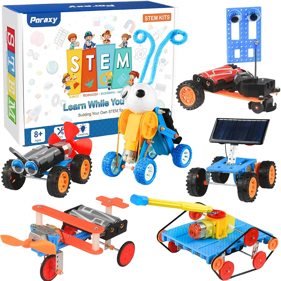 Poraxy STEM Kits for Kids Age 5-7 8-10, 6 Set Robot Building Toys for Ages 8-13, Science Activities Engineering Crafts Projects 6-8 8-12, Birthday Gifts for Boys Girls 6 7 8 9 10 11 12 13 Year Old