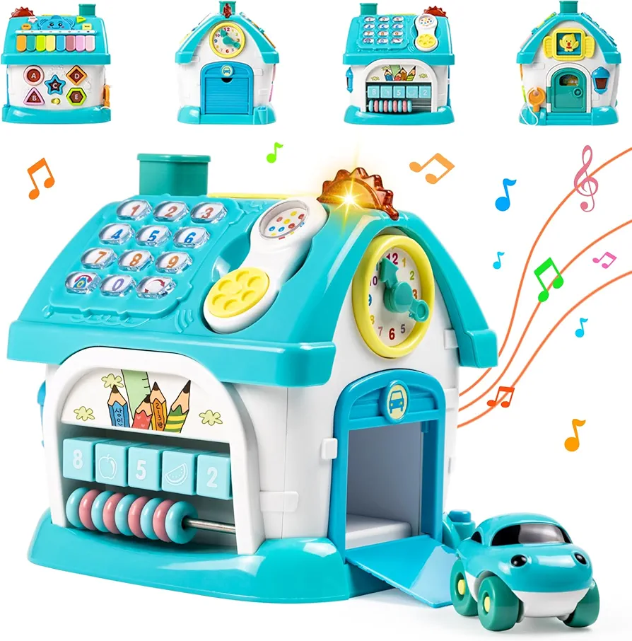 Baby Toys for 1 2 3 Year Old, Toddler Toys Age 1-2, 6-in-1 Montessori Toys with Sound/Lights/Music/Clock/Telephone/Car, Early Educational Birthday for Girl and Boy