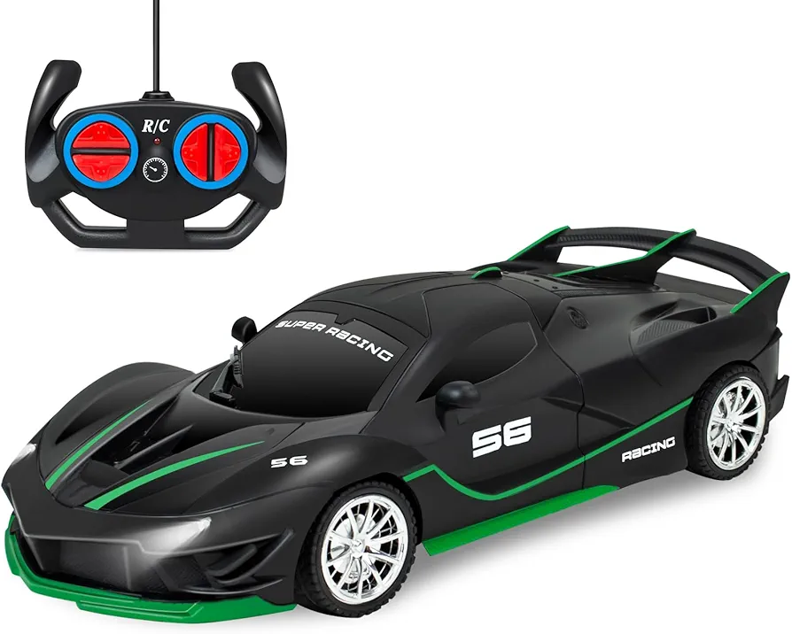 Remote Control Car for Kids 3-5, RC Racing Car for Boys Girls, Remote Vehicle Toy Car Hobby Racing Car Toys with Lights Birthday Gift for Kids 3 4 5 6 8-12 Year Old, Black