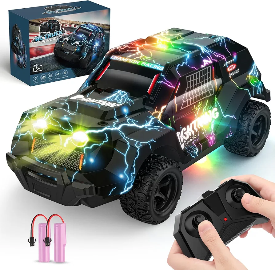 Remote Control Car for Boys 4-7, Off Road Mini RC Car for Kids, Cool Light Up 1/24 Scale Hobby RC Cars Truck Race Car Toy Christmas Birthday Gifts for 3 4 5 6 7 8 Years Old Boys