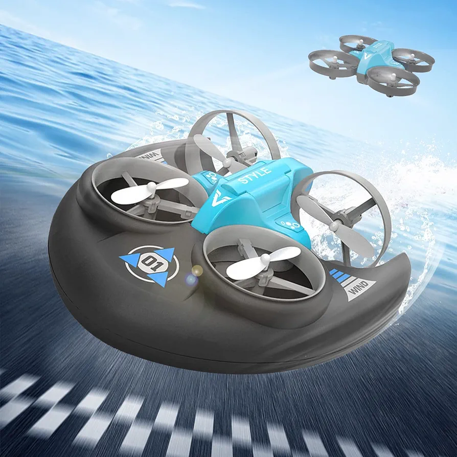 Original 3 in 1 RC Boat Remote Contoal Drones/Car Toys for Kids Age 12 Drone Rechargeable Pool Lake Gift for Boys Girls Toddlers (Blue)