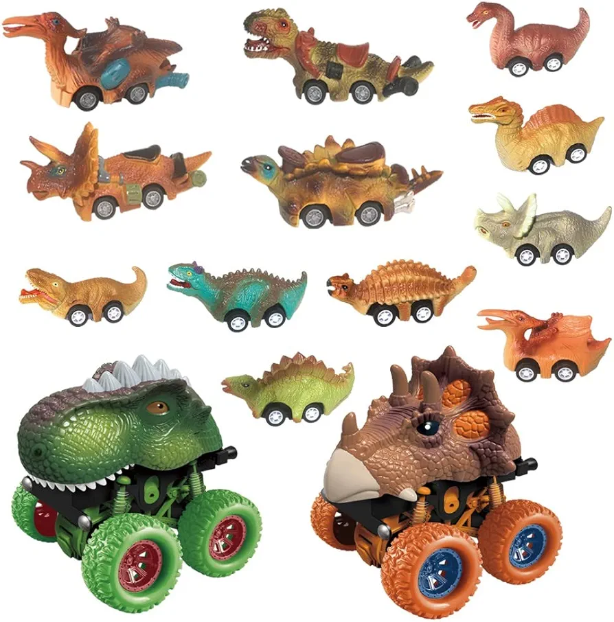 Dinosaur Toy Pull Back Cars, 14 Pack Dino Toys for 3 Year Old Boys and Toddlers, Boy Toys Age 3,4,5 and Up, Pull Back Toy Cars, Dinosaur Games with T-Rex