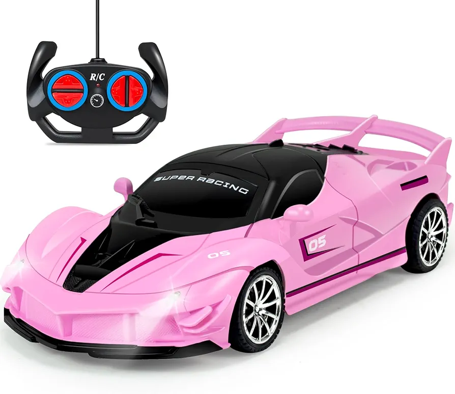 Remote Control Car for Kids, Pink RC Car for Girls, Vehicle Toy Car Hobby Racing Car Toys with Lights & Controller, Birthday Gift for 3-7 8-12 Year Old Boys Girls