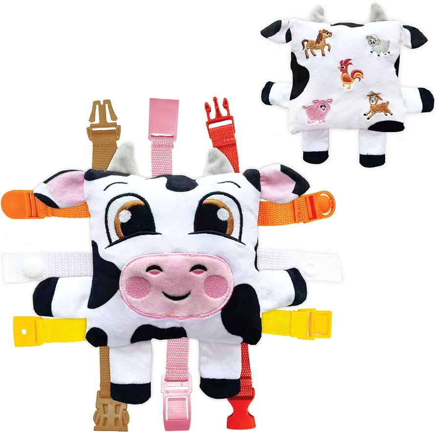 Buckle Toys - Bessie Cow - Learning Activity Toddler Plane Travel Essential Toy - Develop Motor Skills and Problem Solving