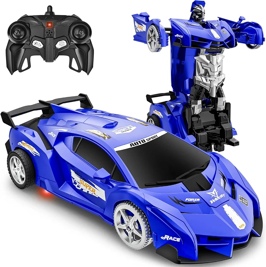 Remote Control Car, Toy for 3-8 Year Old Boys, 360° Rotating RC Deformation Robot Car Toy with LED Light, Transform Robot RC Car Age 3 4 5 6 7 8-12 Years Old for Kids, Boys Girls Birthday Gifts (Blue)