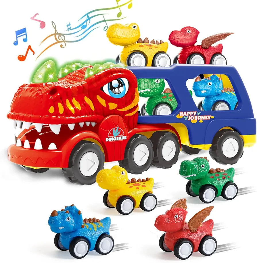 SEPHIX Car Toys for 2 3 4 5 6 Year Old Boy Gifts: 5-Pieces Dinosaur Trucks Car Toys for Toddler Boy Age 2-6 - Monster Trucks Toys Set for Kids Boys Age 3-5 Year Old Easter Birthday Gifts