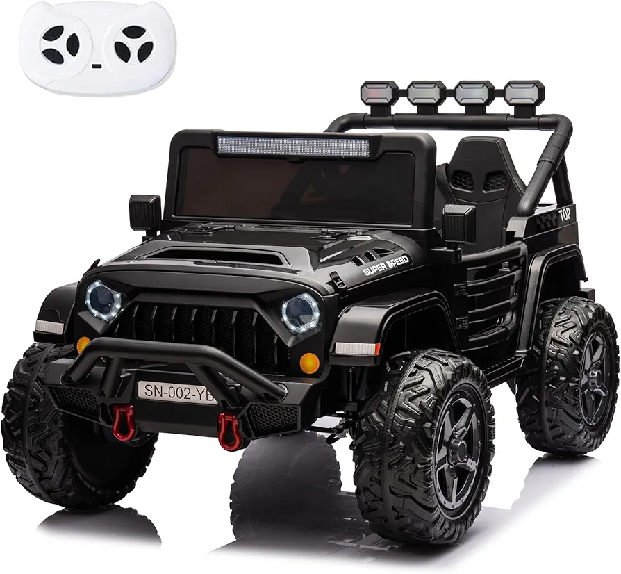 Sopbost 2-Seater 24V Ride On Toys for Big Kids Battery Powered Electric Car for Kids 4x4 Ride On Truck with EVA Tires Wheels Ride On Car with Remote Control, LED Headlights, Black