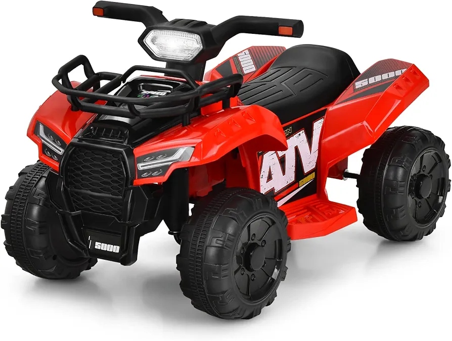 HONEY JOY Kids ATV, 4 Wheeler Battery Powered Toddler Quad with Storage Box, Horn, Music, LED Headlights, 6V Ride On ATV Toy, Gift for Boys Girls(Red)