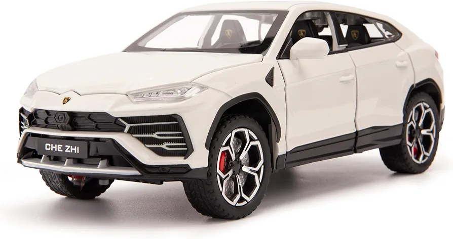 BDTCTK 1:24 Lambo Urus Car Model, Diecast Pull Back Car Toy car, Doors Open, Light and Sound, Boys Toys Kids Adults Gifts White