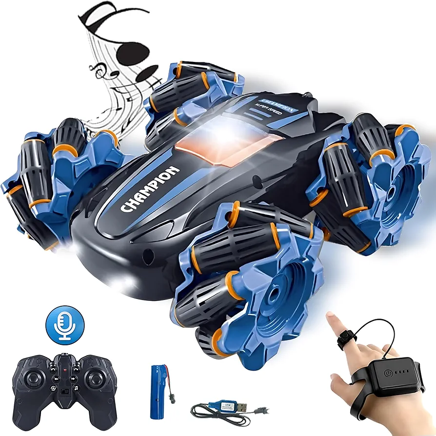 RC Stunt Car, 2.4GHz 4WD Voice Gesture Sensing Remote Control Car with Cool Light and Music, Double-Sided 360° Flips RC Cars for Boys Age 6-12 8-12 Birthday Gifts Toy Cars