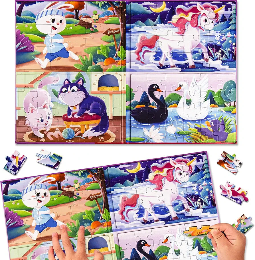 Magnetic Puzzles for Kids Ages 3-5, A4 Size Toddler Unicorn Magnet Jigsaw Puzzle Book, Kids Travel Puzzles Toys, Montessori Preschool Learning Toy for 3-8 Year Olds Boys and Girls