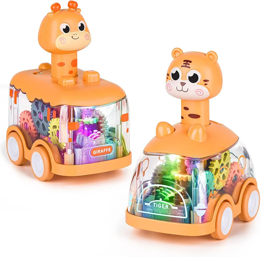 Baby Toy Cars Press and Go Car for Toddlers, Light Up Toys Birthday Gifts for Kids Boys Girls, Giraffe & Tiger