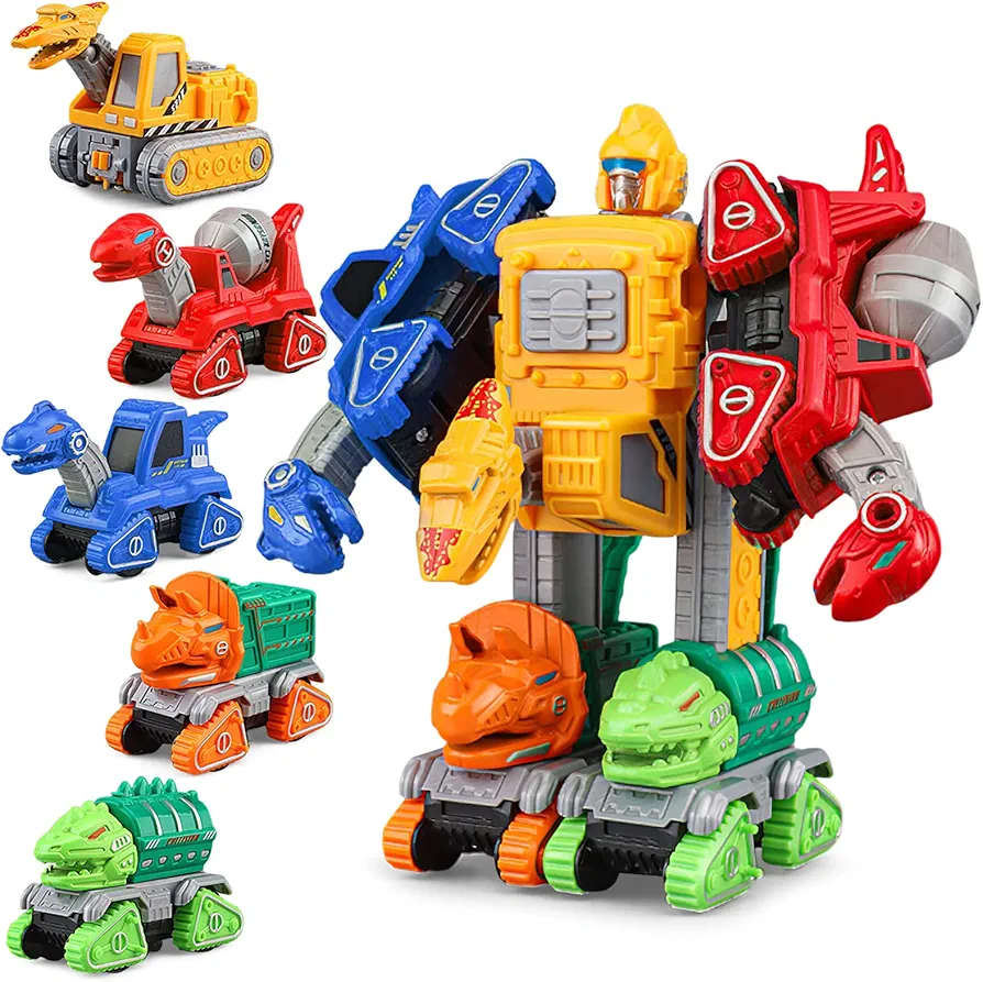 Fajiabao Transforming Toys for 3 4 5 Year Old boy Toys Age 4-6 5-7 Transform Action Figures Dinosaur 5 in 1 Robot Toys Take Apart Car Toy Trucks Construction Vehicle Excavator Toys Birthday Boy Gift