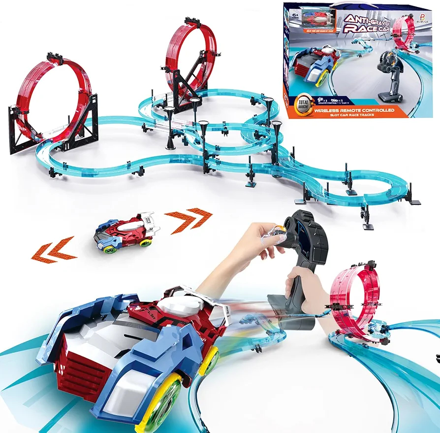 Slot Car Race Track Sets Electric Remote Control Car Track Racing Game Rechargable Magnetic Cars Racing with Hand Controllers Circular Overpass Track Gifts Birthday Toys for Boys Kids Age 6 7 8-12