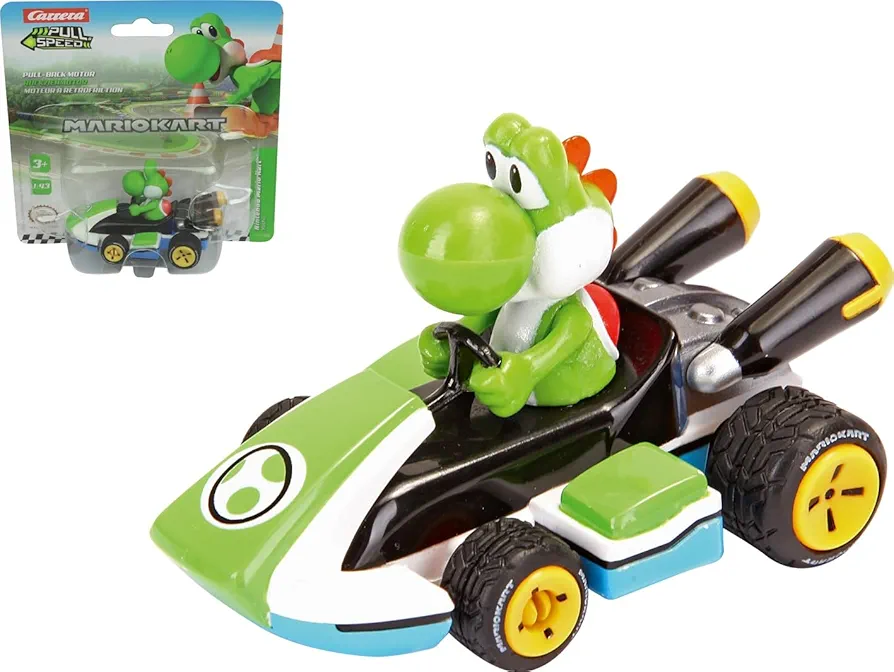 Carrera Pull & Speed 15818406 Official Licensed Kids Mario Kart Toy Car Pull Back Vehicle for Ages 3 and Up - Yoshi