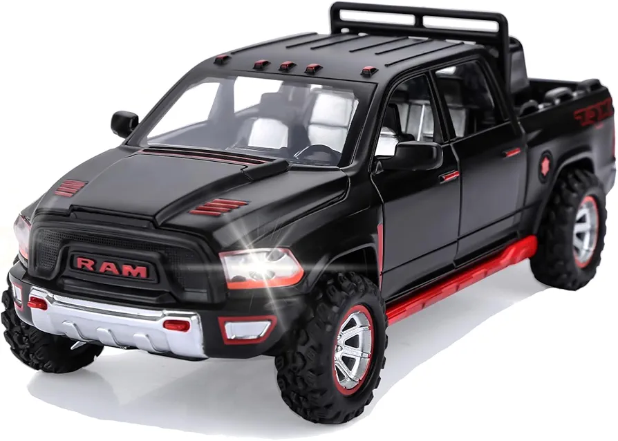 SASBSC RAM 1500 Toy Trucks for Boys Age 3-8 Pickup Truck Toys for 3 4 5 6 7 8 Year Old Kids Diecast Trucks with Light and Sound Metal Toy Cars for Kids Birthday (Black)