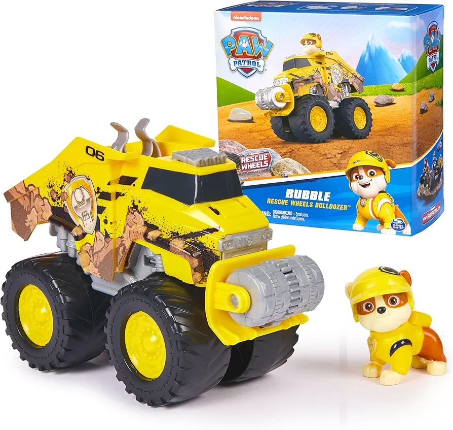 Paw Patrol: Rescue Wheels Rubble’s Bulldozer, Toy Truck with Vehicle Transformation and Collectible Action Figure, Kids Toys for Boys & Girls Ages 3+