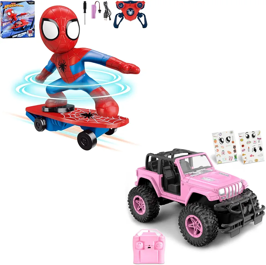 NQD Pink RC Cars 1:16 Scale with DIY Sticker & Rechargeable Spider Remote Control Car, RC Cars Birthday Gift for Boys Girls Aged 3-7 Kids