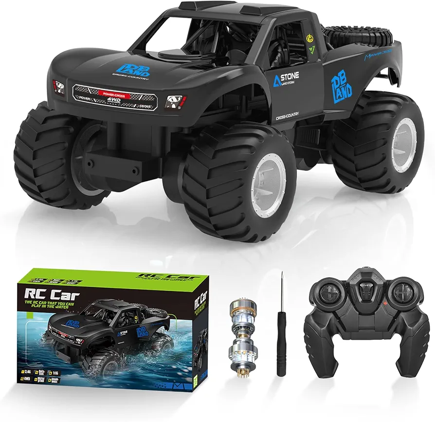 Rc Trucks Remote Control Truck for Boys Age 4-7 RC Monster Car 4WD Off Road Vehicles Waterproof Outdoor Toys for Kids Original All Terrain Hobby Drift Cars (Blue)