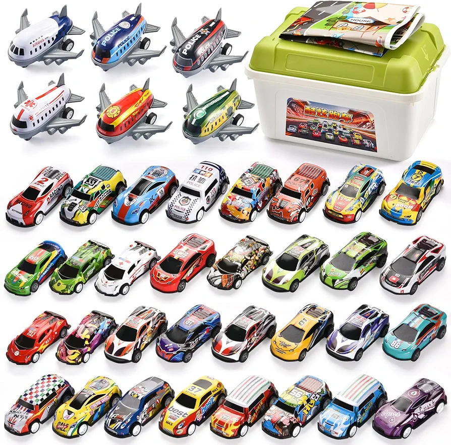 Pack Pull Back Cars Toy for Kids with Storage Box,Mini Vehicles Party Favor Race Cars Toys,Gifts for Boys Girls Toddlers(48PCS)