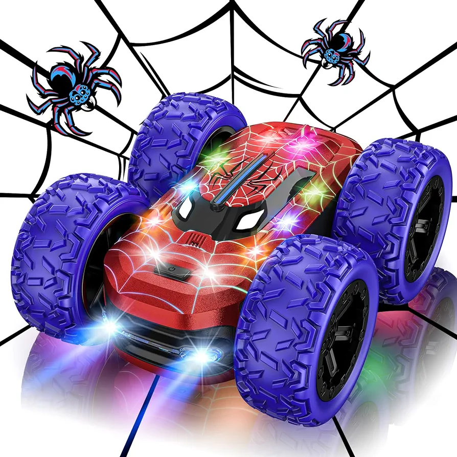 Remote Control Car for Boys, RC Cars for Kids with Colorful LED Lights, 2.4Ghz Double Sided 360° Flips 4WD Stunt Car, Rechargeable Toy Cars for Boys Girls Ages 4-6 5-7 6-8 8-12 Birthday Gift