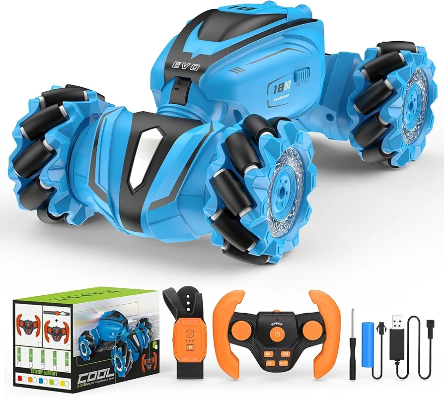 Remote Control Car for Boys, High-Speed Stunt RC Cars with 360° Flips and Drifts, Gesture Control, 2.4Ghz Rechargeable RC Car - Perfect Christmas Birthday Gift for Kids Age 6+ Years Old (Blue)