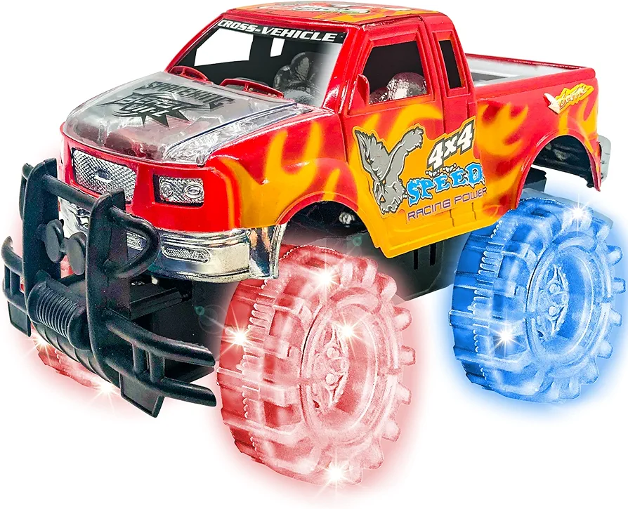 ArtCreativity Light Up Red Monster Truck, 1 Piece, 8 Inch Monster Truck Toy with Flashing LED Tires & Batteries, Push n Go Car Toys for Kids, Fun Gift for Boys & Girls Ages 3 & Up…