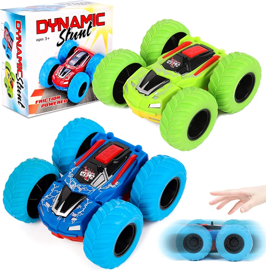 M SANMERSEN Flip Cars - 2 Pack 360° Rotating Stunt Car Toys for 3 4 5 6 Year Old Boys - Push and Go Vehicle Monster Toy Trucks Boys Girls Gifts