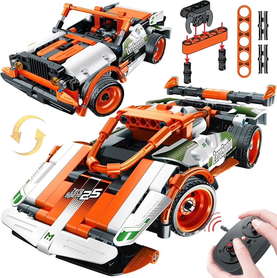 STEM Remote Control Building Kit for Boys 6 7 8-12 - 2 in 1 Convertible Race Car, Gift for Kids Girls, RC Racer Toy Engineering Construction Set