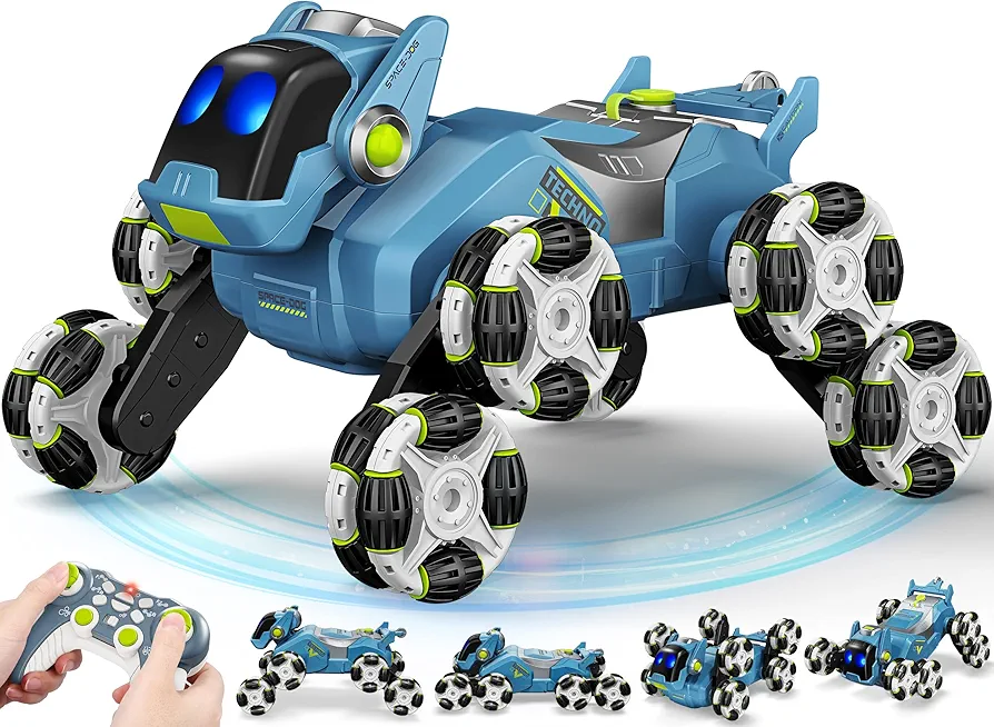 8WD RC Stunt Car Toys for Kids,2.4GHz 360° Rotating Changeable Robot Dog Remote Control Car Toys with Spray and Lights,Birthday Gifts Ideas for Boys Girls Kids 6 7 8 9 10 11 12+ Years Old (Blue)