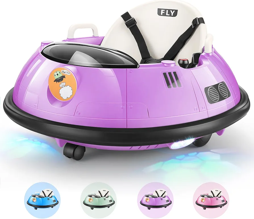 Hikole Toddler Bumper Car, 12V Electric Bumper Car for Kids with Parent Remote, Flashing LED Light, Safety Belt, 2 Driving Modes, 3-Speed, Baby Bumping Toy Gifts for Children Ages 1.5-5, Purple