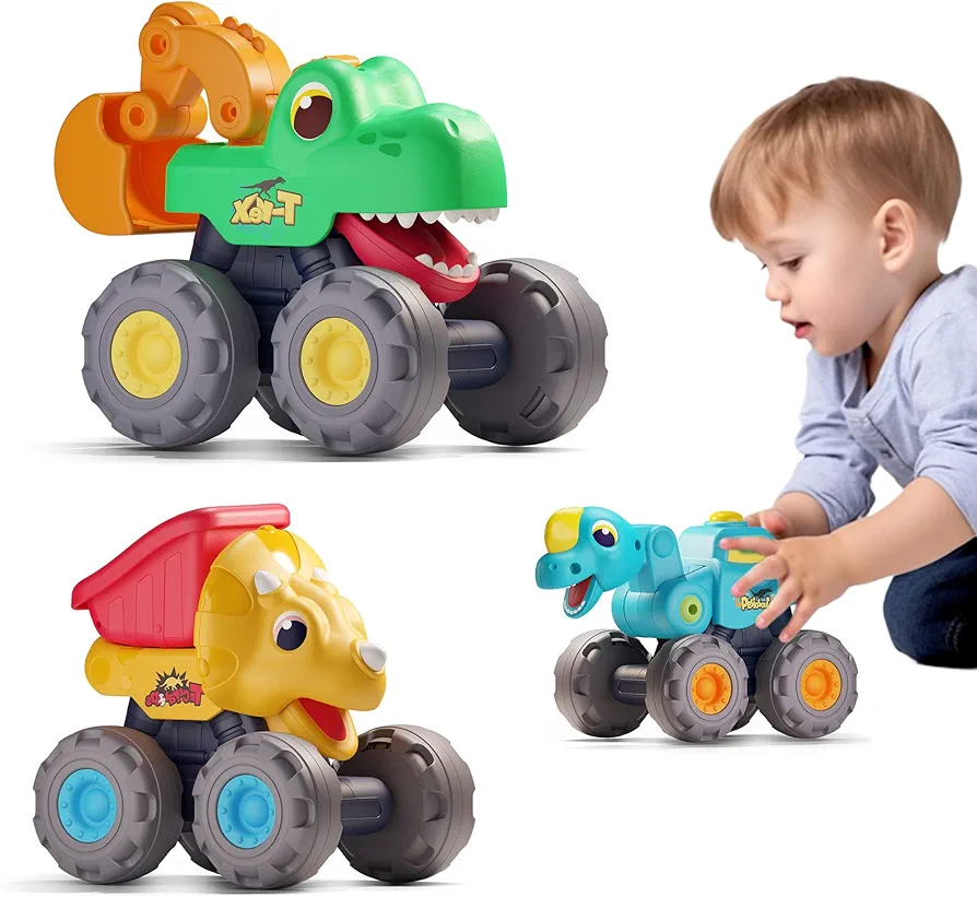 iPlay, iLearn Toddler Dinosaur Monster Truck Toys, Baby Pull Back Toy Cars for 1 2 3 Year Old Boys, Big Dino Construction Vehicles Excavator Dump Truck, Cool Birthday Gifts for 12 18 24 Month Kids