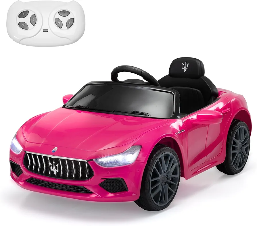 TOBBI Kids Ride on Car, 12V Licensed Maserati Ghibli, Electric Car for Boy Girl with Remote Control, 3 Speeds, Music, Bright Lights, MP3, USB, Electric Vehicle for Kids Ages 3-6 Years, Pink