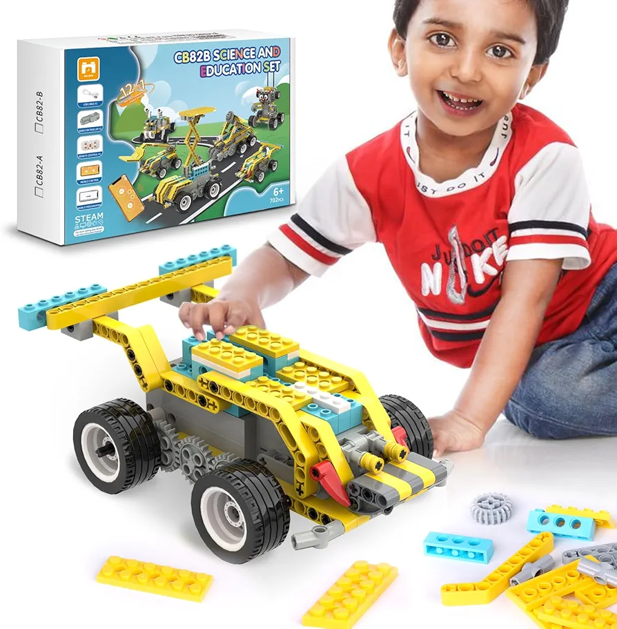 12 in 1 STEM Project Toys, Educational Building Blocks for Kids Ages 8-14, App & Remote Control Robot Engineering Cars Kits, Gift Sets for 7-9 8-12 and up Year Old Boys Girls, 702pcs