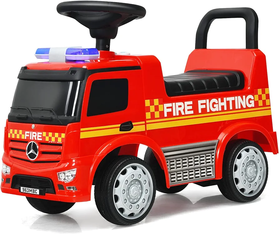 HONEY JOY Ride On Push Car, Licensed Mercedes Benz Push Cars for Toddlers w/Horn, Music, Lights, Under Seat Storage, Foot-to-Floor Ride On Fire Truck Toy for Kids Boys Girls 1-3, Red