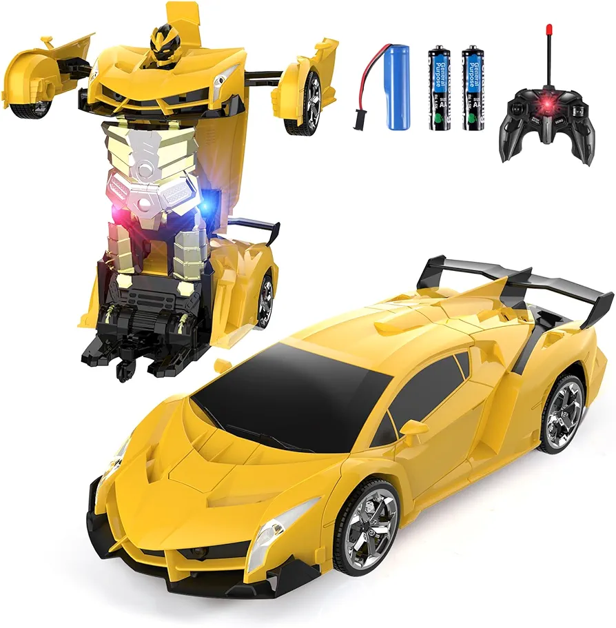 Remote Control Car for Kids Ages 3-8, RC Cars Toys for 4 5 6 7-12 Boys Girls, One-Key Transforming Robot with 360° Rotation Drifting, Best Christmas Birthday Gifts,Yellow