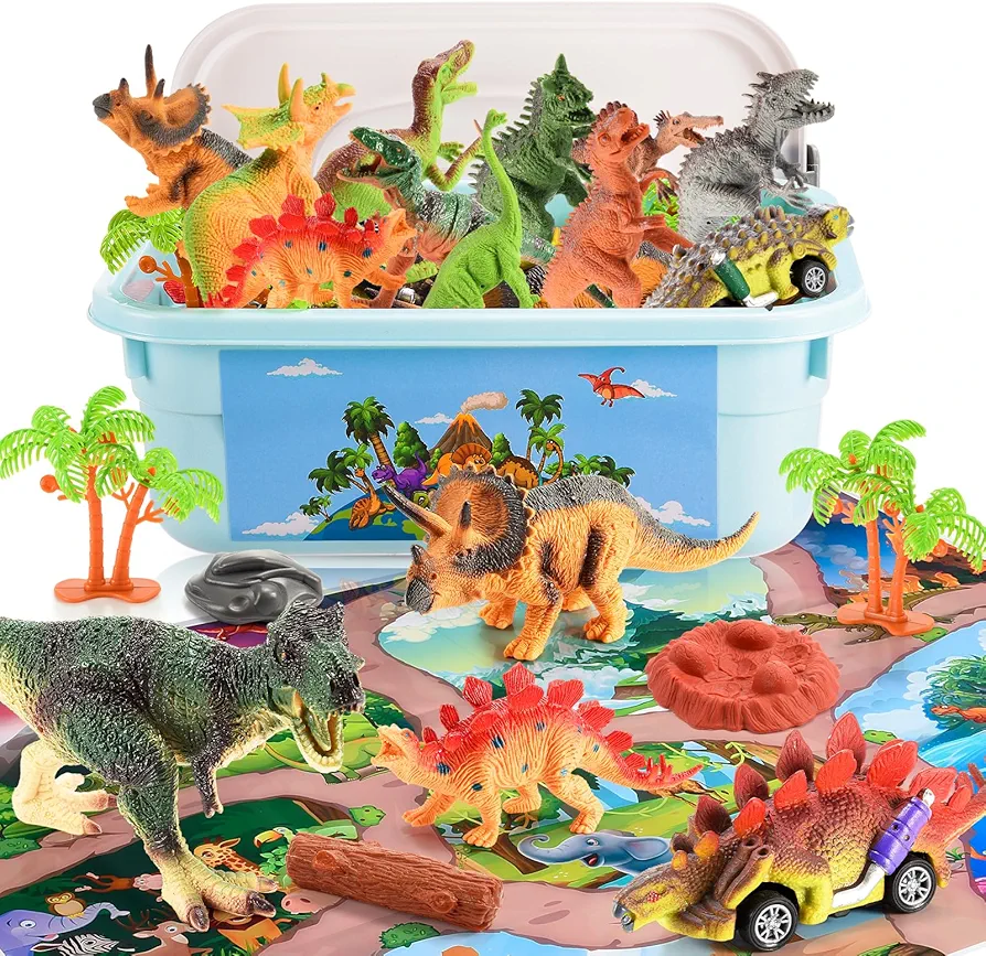 Dinosaur Toys for Kids 3-5, Dinosaur Toy Set for Boys with Activity Play Mat, T-Rex Toy Cars for 3 4 5 6 7 Year Old Boys Gifts, Dinosaur Playset for Toddlers Toys for Ages 2-7 Birthday Gift