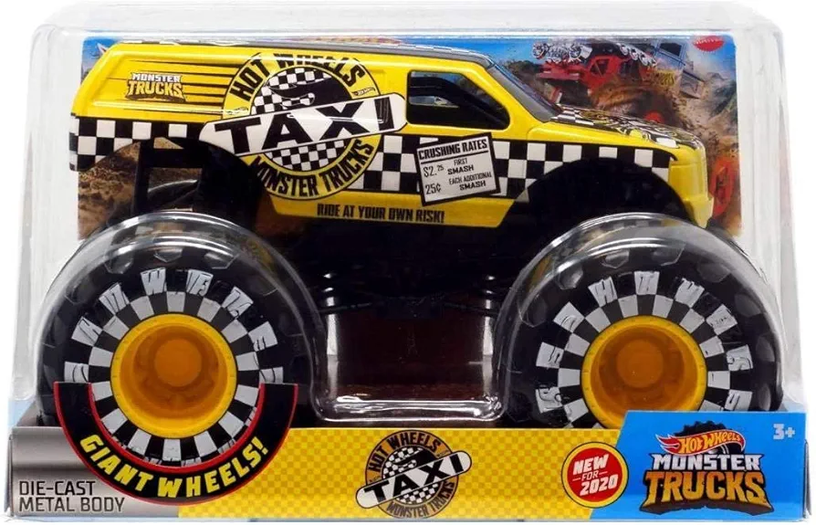 Hot Wheels Monster Trucks Taxi, 1:24 Scale for Kids Age 3, 4, 5, 6, 7, & 8 Years Old Great Gift Toy Trucks Large Scales