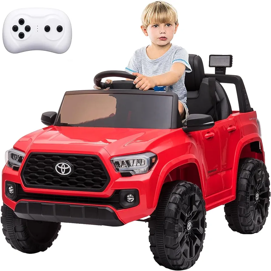 Officially Licensed Toyota Tacoma 12V Kids Ride on Car, Kids Electric Vehicles with Parent Remote Control Spring Suspension Safety Belt, Soft Start, LED Headlight, Suitable for 37-72Months