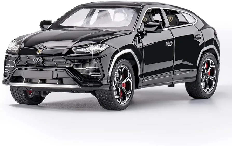 SASBSC Toy Cars for Boys 3+ Years Lambo Urus Car Toys for 3 4 5 6 7 8 Year Old Boy Cars for Kids Ages 3-8 1:24 Diecast Metal Car with Light and Sound Christmas Birthday Gifts(Black, 1:24)