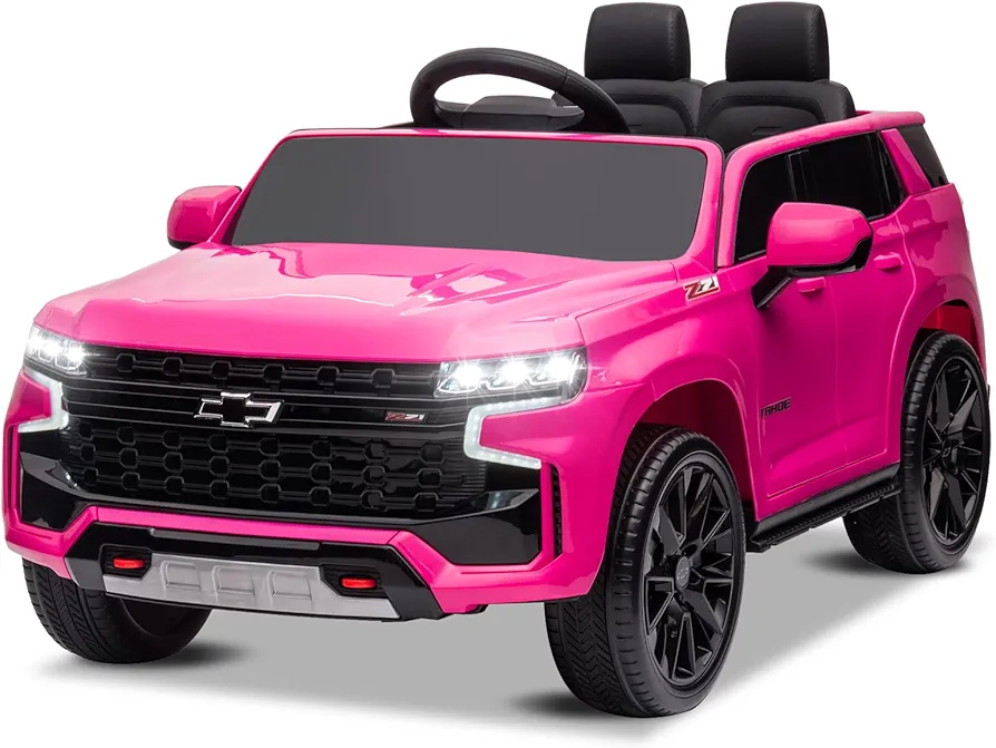 Winado 12V Ride on Car w/Remote Control, Licensed Chevrolet Tahoe Battery Powered Electric Vehicle for Kids, Off-Road Truck for Toddlers w/Bluetooth, Spring Suspension, Smooth Start, 3 Speeds (Pink)