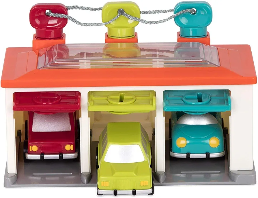 Battat – Car & Color Sorting Playset – Cause-And-Effect Toy – Push & Go Cars – Color-Coded Matching – 2 Years + – 3-Car Garage