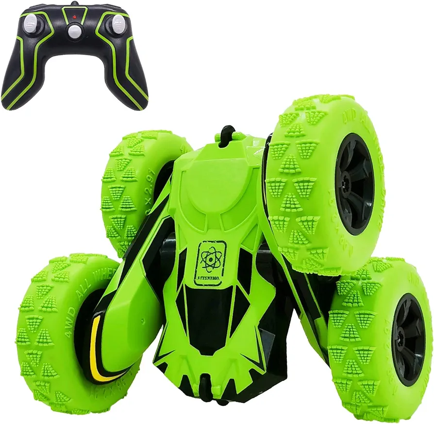 Threeking RC Stunt Cars Remote Control Car Double-Sided Driving 360-degree Flips Rotating Car Toy, Green