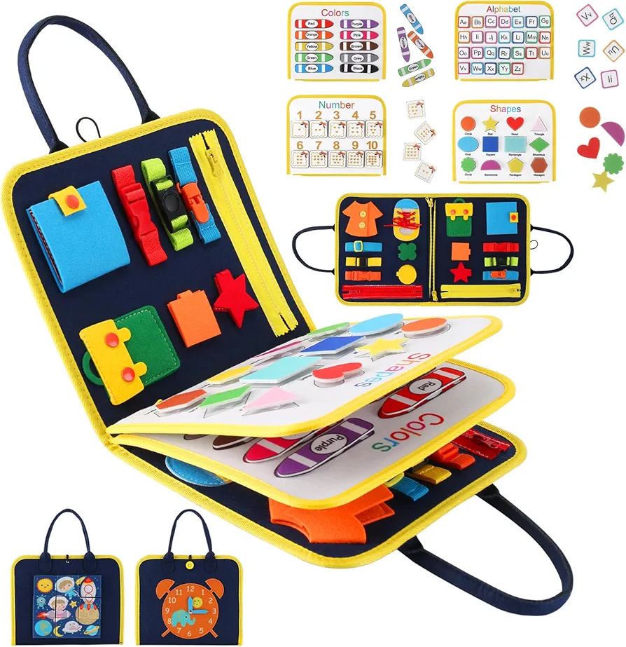 Busy Board Montessori Toys for 1 2 3 4 Year Old Girls Boy Birthday Gifts, Busy Book Sensory Toys for Toddlers 1-3, Preschool Learning Educational Toy Travel Activities