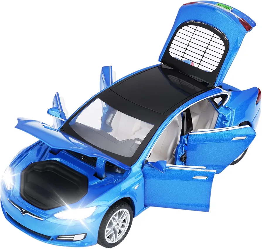 SASBSC Toy Cars Model S Die Cast Metal Model Cars with Door Open Light and Sound Pull Back Car Toys for Boys and Girls 3-12 Years Old