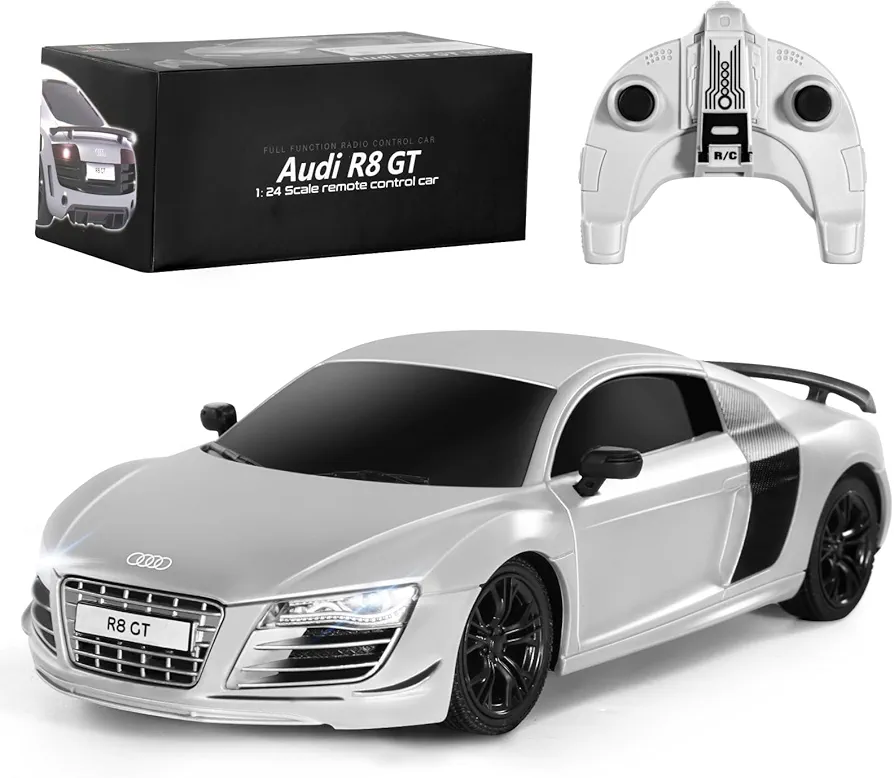 MIEBELY Remote Control Car - 1/24 Scale Fast Rc Race Car, Audi R8 3.7V 500 mAh Car Toys with Headlight, Racing Hobby Car Model Birthday Ideal Gifts for Adults Kids Boys Girls Age 4-7 8-12 Year Old